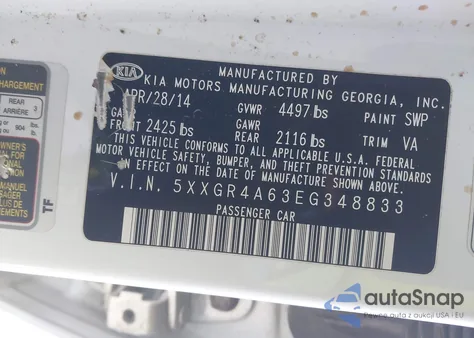 2014 Kia Optima Sxl Turbo z USA, uszkodzony, nr VIN 5XXGR4A63EG348833